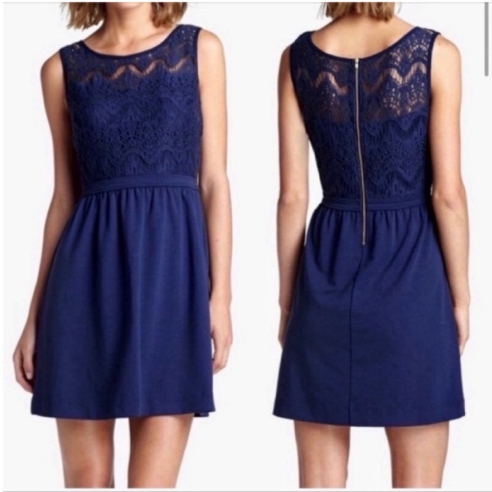 Lilly Pulitzer Rhea dress navy blue ponte lace sleeveless preppy - Picture 1 of 8